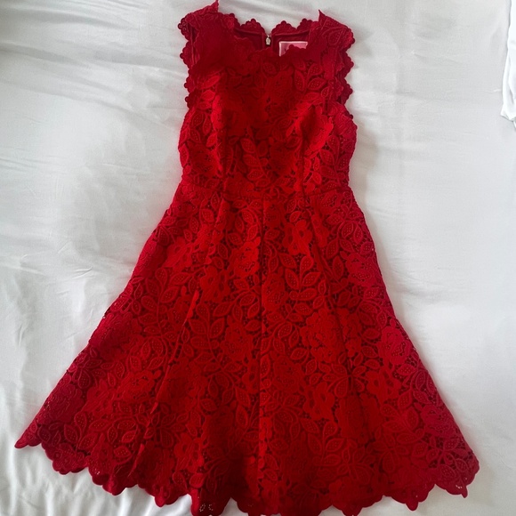 Kate Spade Red Floral Lace Cocktail Dress Size 0 - Picture 8 of 10